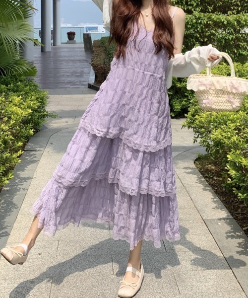 Mejoul（メジュール）の「レースティアードロングキャミワンピース（シャツワンピース・レディース・ブラック/パープル/ホワイト・L/M）」の22枚目の写真