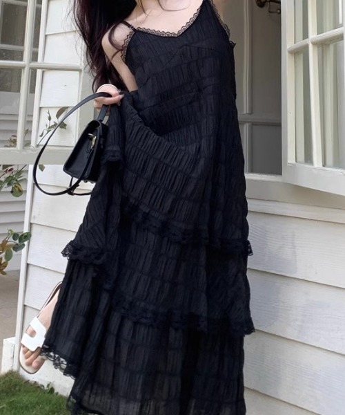 Mejoul（メジュール）の「レースティアードロングキャミワンピース（シャツワンピース・レディース・ブラック/パープル/ホワイト・L/M）」の13枚目の写真