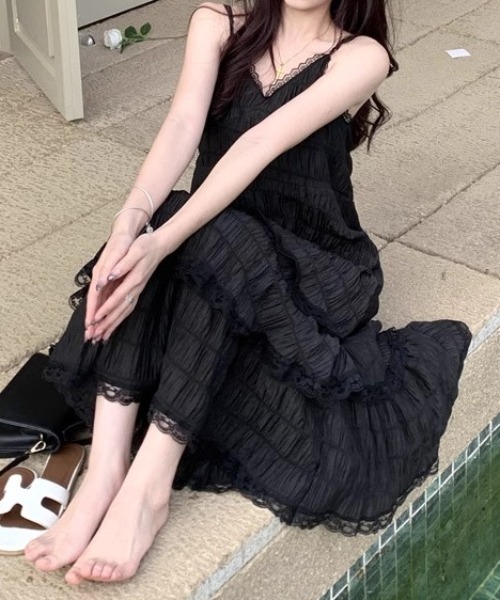 Mejoul（メジュール）の「レースティアードロングキャミワンピース（シャツワンピース・レディース・ブラック/パープル/ホワイト・L/M）」の14枚目の写真