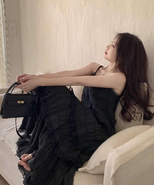 Mejoul（メジュール）の「レースティアードロングキャミワンピース（シャツワンピース・レディース・ブラック/パープル/ホワイト・L/M）」の15枚目の写真