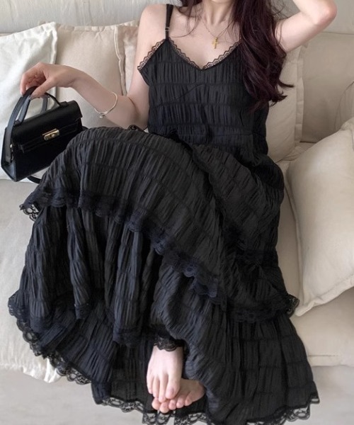 Mejoul（メジュール）の「レースティアードロングキャミワンピース（シャツワンピース・レディース・ブラック/パープル/ホワイト・L/M）」の16枚目の写真