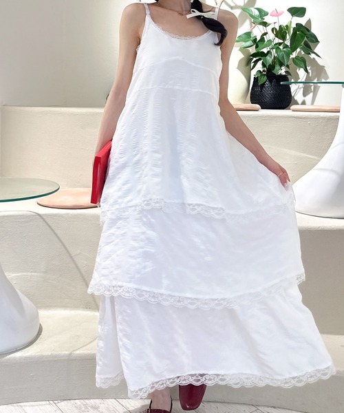 Mejoul（メジュール）の「レースティアードロングキャミワンピース（シャツワンピース・レディース・ブラック/パープル/ホワイト・L/M）」の10枚目の写真