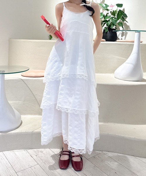 Mejoul（メジュール）の「レースティアードロングキャミワンピース（シャツワンピース・レディース・ブラック/パープル/ホワイト・L/M）」の5枚目の写真