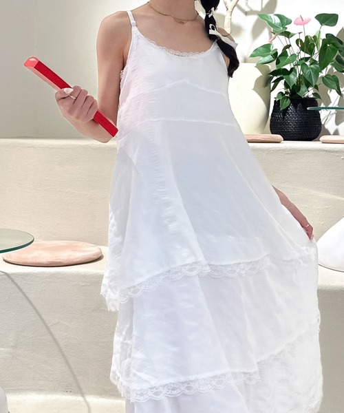 Mejoul（メジュール）の「レースティアードロングキャミワンピース（シャツワンピース・レディース・ブラック/パープル/ホワイト・L/M）」の6枚目の写真