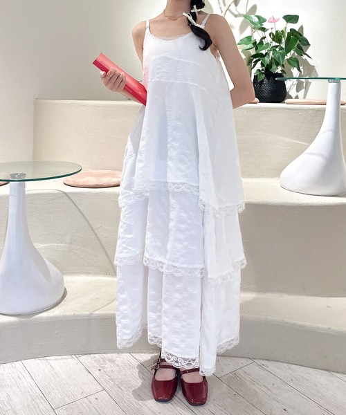 Mejoul（メジュール）の「レースティアードロングキャミワンピース（シャツワンピース・レディース・ブラック/パープル/ホワイト・L/M）」の8枚目の写真