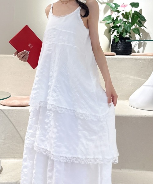 Mejoul（メジュール）の「レースティアードロングキャミワンピース（シャツワンピース・レディース・ブラック/パープル/ホワイト・L/M）」の7枚目の写真