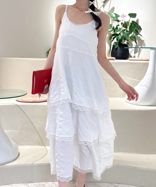 Mejoul（メジュール）の「レースティアードロングキャミワンピース（シャツワンピース・レディース・ブラック/パープル/ホワイト・L/M）」の4枚目の写真