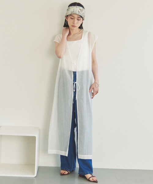 Doux archives（ドゥアルシーヴ）の「前後2WAY楊柳ジレワンピース（ワンピース・レディース・オフホワイト/ブラック/モカ・FREE）」の8枚目の写真