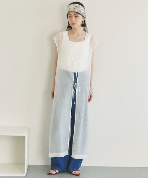 Doux archives（ドゥアルシーヴ）の「前後2WAY楊柳ジレワンピース（ワンピース・レディース・オフホワイト/ブラック/モカ・FREE）」の10枚目の写真