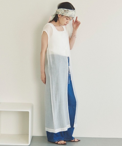 Doux archives（ドゥアルシーヴ）の「前後2WAY楊柳ジレワンピース（ワンピース・レディース・オフホワイト/ブラック/モカ・FREE）」の16枚目の写真