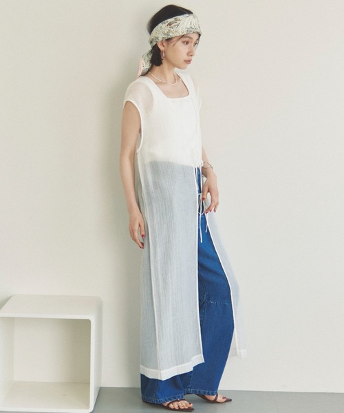 Doux archives（ドゥアルシーヴ）の「前後2WAY楊柳ジレワンピース（ワンピース・レディース・オフホワイト/ブラック/モカ・FREE）」の17枚目の写真