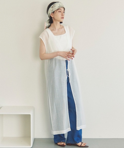 Doux archives（ドゥアルシーヴ）の「前後2WAY楊柳ジレワンピース（ワンピース・レディース・オフホワイト/ブラック/モカ・FREE）」の18枚目の写真