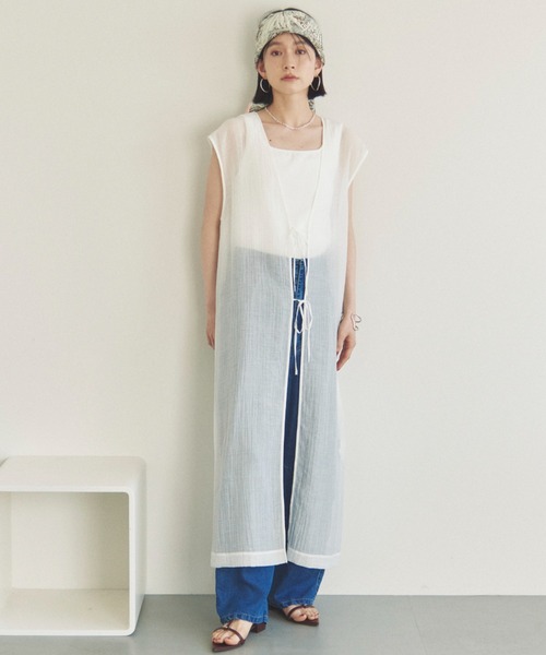 Doux archives（ドゥアルシーヴ）の「前後2WAY楊柳ジレワンピース（ワンピース・レディース・オフホワイト/ブラック/モカ・FREE）」の19枚目の写真