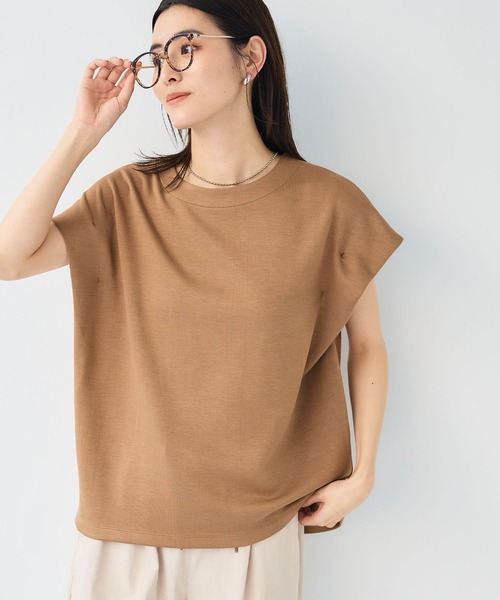 CROSS FUNCTION(クロスファンクション)の「《シワになりにくい》なめらかダンボール フレンチスリーブドルマンTシャツ【CF/クロスファンクション】(スウェット・レディース・ライトピンク/オフホワイト/ブラウン/ブラック・L/M/LL)」の3枚目の写真