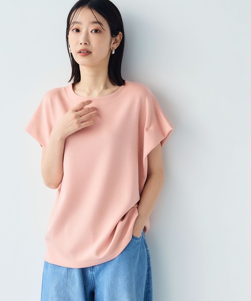 CROSS FUNCTION(クロスファンクション)の「《シワになりにくい》なめらかダンボール フレンチスリーブドルマンTシャツ【CF/クロスファンクション】(スウェット・レディース・ライトピンク/オフホワイト/ブラウン/ブラック・L/M/LL)」の4枚目の写真