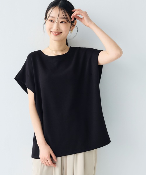CROSS FUNCTION(クロスファンクション)の「《シワになりにくい》なめらかダンボール フレンチスリーブドルマンTシャツ【CF/クロスファンクション】(スウェット・レディース・ライトピンク/オフホワイト/ブラウン/ブラック・L/M/LL)」の1枚目の写真