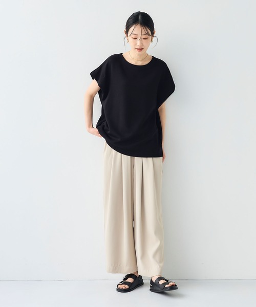 CROSS FUNCTION(クロスファンクション)の「《シワになりにくい》なめらかダンボール フレンチスリーブドルマンTシャツ【CF/クロスファンクション】(スウェット・レディース・ライトピンク/オフホワイト/ブラウン/ブラック・L/M/LL)」の8枚目の写真