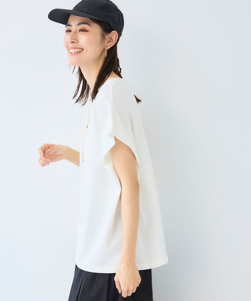 CROSS FUNCTION(クロスファンクション)の「《シワになりにくい》なめらかダンボール フレンチスリーブドルマンTシャツ【CF/クロスファンクション】(スウェット・レディース・ライトピンク/オフホワイト/ブラウン/ブラック・L/M/LL)」の12枚目の写真