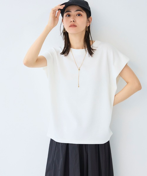 CROSS FUNCTION(クロスファンクション)の「《シワになりにくい》なめらかダンボール フレンチスリーブドルマンTシャツ【CF/クロスファンクション】(スウェット・レディース・ライトピンク/オフホワイト/ブラウン/ブラック・L/M/LL)」の9枚目の写真