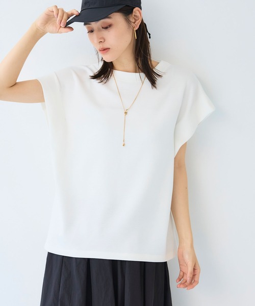 CROSS FUNCTION(クロスファンクション)の「《シワになりにくい》なめらかダンボール フレンチスリーブドルマンTシャツ【CF/クロスファンクション】(スウェット・レディース・ライトピンク/オフホワイト/ブラウン/ブラック・L/M/LL)」の11枚目の写真