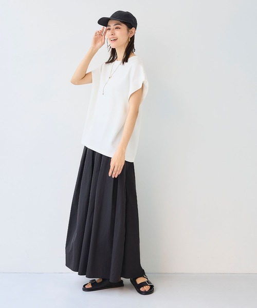 CROSS FUNCTION(クロスファンクション)の「《シワになりにくい》なめらかダンボール フレンチスリーブドルマンTシャツ【CF/クロスファンクション】(スウェット・レディース・ライトピンク/オフホワイト/ブラウン/ブラック・L/M/LL)」の17枚目の写真