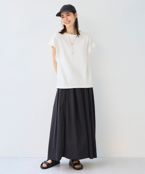 CROSS FUNCTION(クロスファンクション)の「《シワになりにくい》なめらかダンボール フレンチスリーブドルマンTシャツ【CF/クロスファンクション】(スウェット・レディース・ライトピンク/オフホワイト/ブラウン/ブラック・L/M/LL)」の16枚目の写真