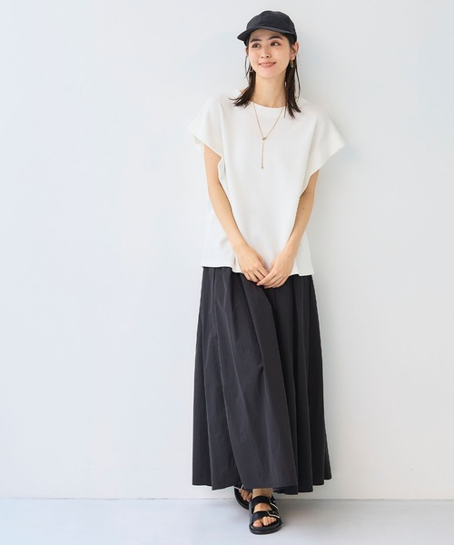 CROSS FUNCTION(クロスファンクション)の「《シワになりにくい》なめらかダンボール フレンチスリーブドルマンTシャツ【CF/クロスファンクション】(スウェット・レディース・ライトピンク/オフホワイト/ブラウン/ブラック・L/M/LL)」の15枚目の写真