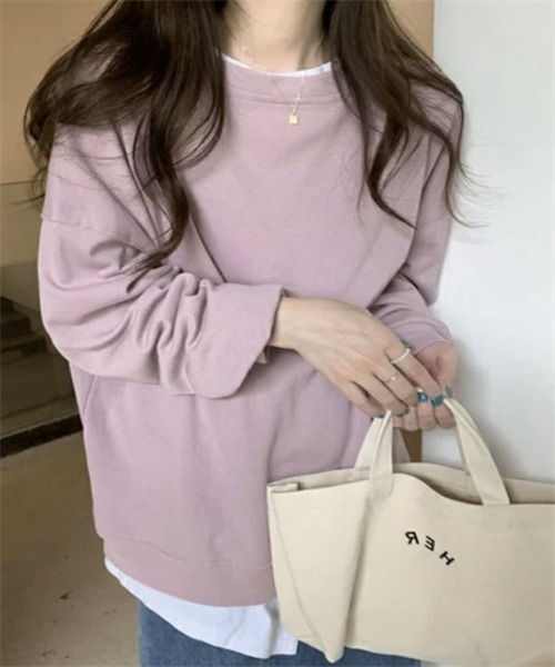 FREE STYLISTS(フリー スタイリスト)の「ゆったりサイズロングスリーブTシャツ(Tシャツ/カットソー・レディース・カーキ/パープル/マスタード/オレンジ/グリーン・FREE)」の3枚目の写真