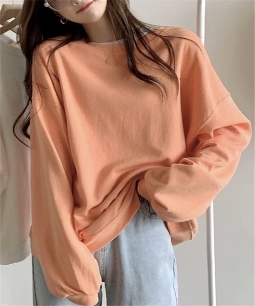 FREE STYLISTS(フリー スタイリスト)の「ゆったりサイズロングスリーブTシャツ(Tシャツ/カットソー・レディース・カーキ/パープル/マスタード/オレンジ/グリーン・FREE)」の5枚目の写真