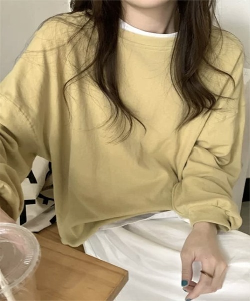 FREE STYLISTS(フリー スタイリスト)の「ゆったりサイズロングスリーブTシャツ(Tシャツ/カットソー・レディース・カーキ/パープル/マスタード/オレンジ/グリーン・FREE)」の22枚目の写真