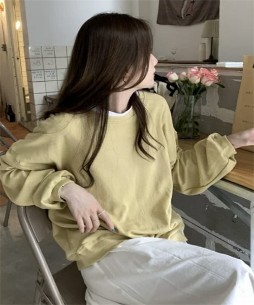 FREE STYLISTS(フリー スタイリスト)の「ゆったりサイズロングスリーブTシャツ(Tシャツ/カットソー・レディース・カーキ/パープル/マスタード/オレンジ/グリーン・FREE)」の21枚目の写真