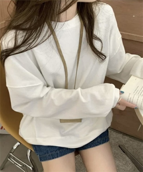 FREE STYLISTS(フリー スタイリスト)の「ゆったりサイズロングスリーブTシャツ(Tシャツ/カットソー・レディース・カーキ/パープル/マスタード/オレンジ/グリーン・FREE)」の13枚目の写真