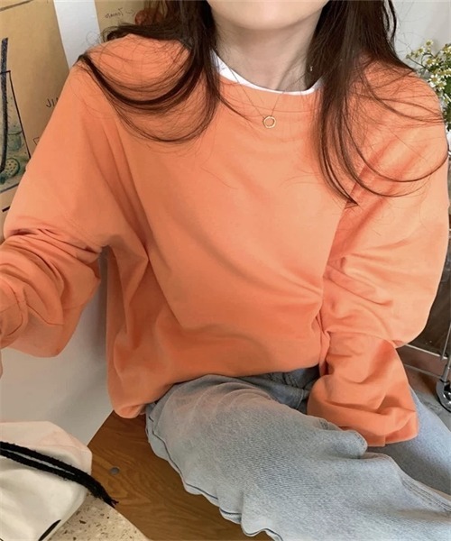 FREE STYLISTS(フリー スタイリスト)の「ゆったりサイズロングスリーブTシャツ(Tシャツ/カットソー・レディース・カーキ/パープル/マスタード/オレンジ/グリーン・FREE)」の18枚目の写真