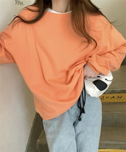 FREE STYLISTS(フリー スタイリスト)の「ゆったりサイズロングスリーブTシャツ(Tシャツ/カットソー・レディース・カーキ/パープル/マスタード/オレンジ/グリーン・FREE)」の19枚目の写真