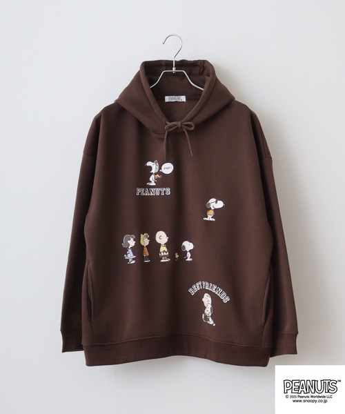 PEANUTS（ピーナッツ）の「PEANUTSランダム柄プルパーカー（パーカー・メンズ・ダークブラウン/アイボリー/ピンクベージュ・S/M/L）」の6枚目の写真