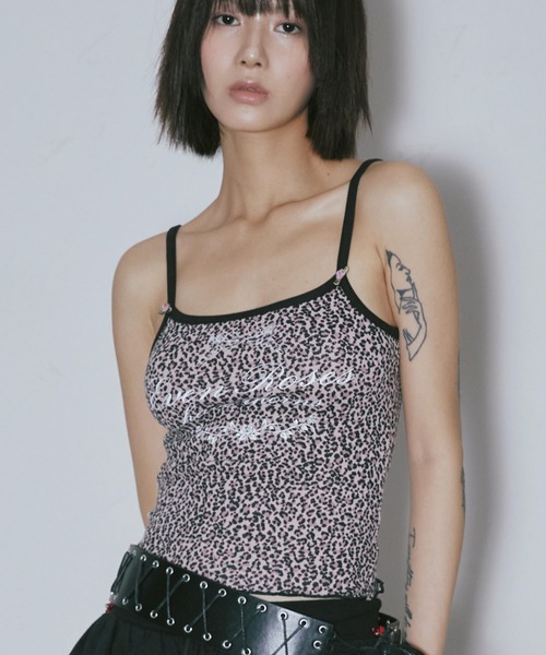 キャミソール A'GEM/9 × .kom 「NIIER NOR/ニーアノア」 ANGEL ROSE LEOPARD SLEEVELESS/エンジェル A'GEM/9 × .kom 『NIIER NOR/ニーアノア』 ANGEL ROSE LEOPARD