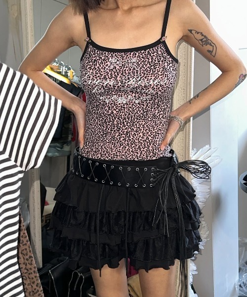 キャミソール A'GEM/9 × .kom 「NIIER NOR/ニーアノア」 ANGEL ROSE LEOPARD SLEEVELESS/エンジェル A'GEM/9 × .kom 『NIIER NOR/ニーアノア』 ANGEL ROSE LEOPARD