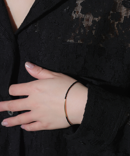 Lilas（リラ）の「ゴールドパイプオニキスブレスレット K10（ブレスレット・レディース・ゴールド・FREE）」の6枚目の写真