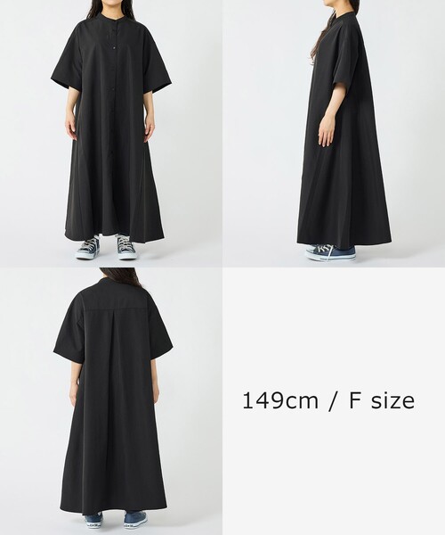 FREAK'S STORE（フリークスストア）の「マオカラー ショートスリーブフレアワンピース（シャツワンピース・レディース・ブラック/ブルー/ホワイト/ベージュ・ﾌﾘ-）」の10枚目の写真