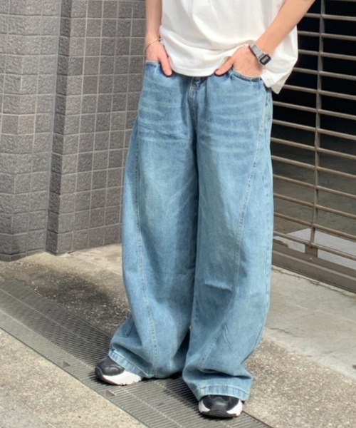 link lot（リンクロット）の「ヴィンテージライク ウォッシュ バルーン ワイドデニムパンツ（デニムパンツ・メンズ・ブルー・L/M）」の4枚目の写真