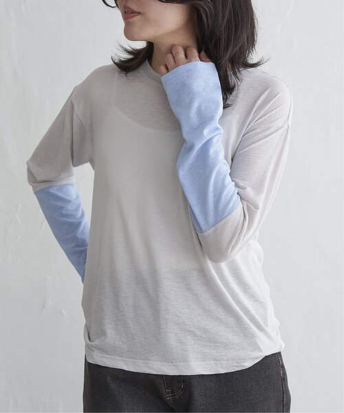 VENCEEXCHANGE(ヴァンスエクスチェンジ)の「梨地袖配色トップス(Tシャツ/カットソー・レディース・ライトグレー/ブラック/オフホワイト・FREE)」の1枚目の写真