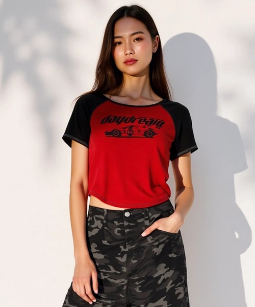 tシャツ 「mahagrid/マハグリッド」 OFF SHOULDER RAGLAN TEE /オフショルダー ラグラン 半袖Tシャツ レディース mahagrid/マハグリッド』 OFF SHOULDER RAGLAN TEE /オフ