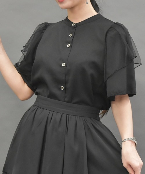 axes femme POETIQUE(アクシーズファムポエティック)の「フリル袖半袖ブラウス(シャツ/ブラウス・レディース・ブルーグリーン/ホワイト/ブラック・MEDIUM)」の3枚目の写真