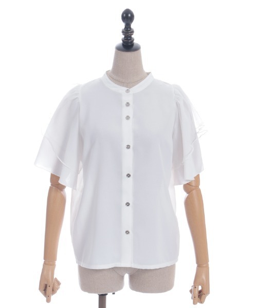axes femme POETIQUE(アクシーズファムポエティック)の「フリル袖半袖ブラウス(シャツ/ブラウス・レディース・ブルーグリーン/ホワイト/ブラック・MEDIUM)」の7枚目の写真