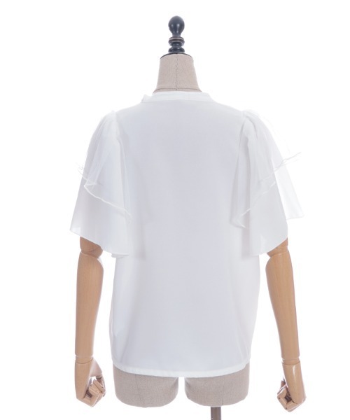 axes femme POETIQUE(アクシーズファムポエティック)の「フリル袖半袖ブラウス(シャツ/ブラウス・レディース・ブルーグリーン/ホワイト/ブラック・MEDIUM)」の9枚目の写真