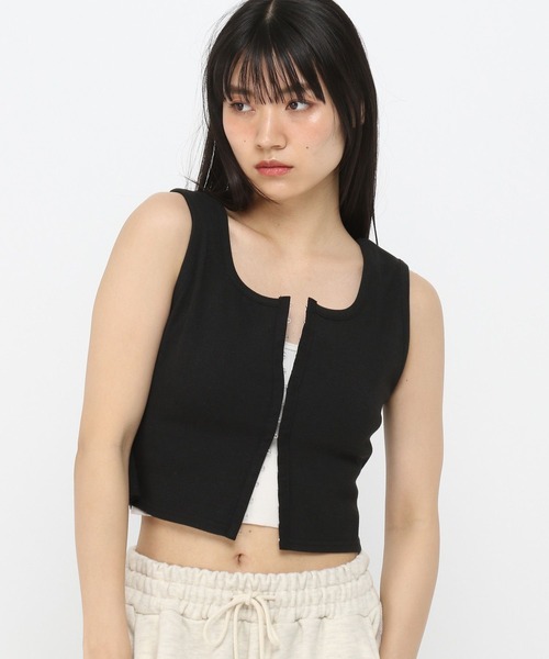 3.3 Field Trip (3.3フィールドトリップ)の「3.3 Field Trip/ファスナーデザインタンク(Tシャツ/カットソー・レディース・ホワイト/ブラック・FREE)」の1枚目の写真