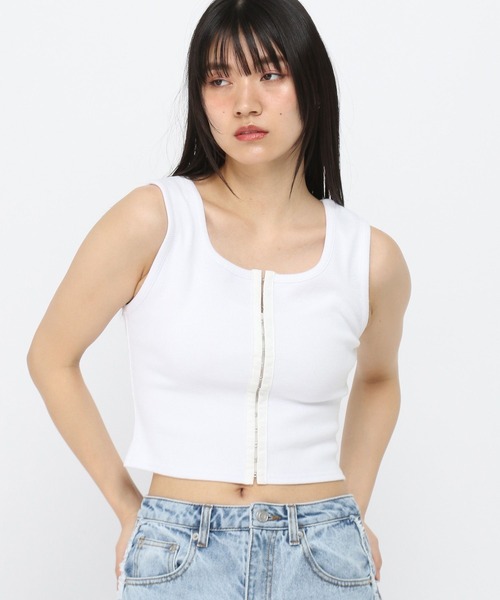 3.3 Field Trip (3.3フィールドトリップ)の「3.3 Field Trip/ファスナーデザインタンク(Tシャツ/カットソー・レディース・ホワイト/ブラック・FREE)」の18枚目の写真