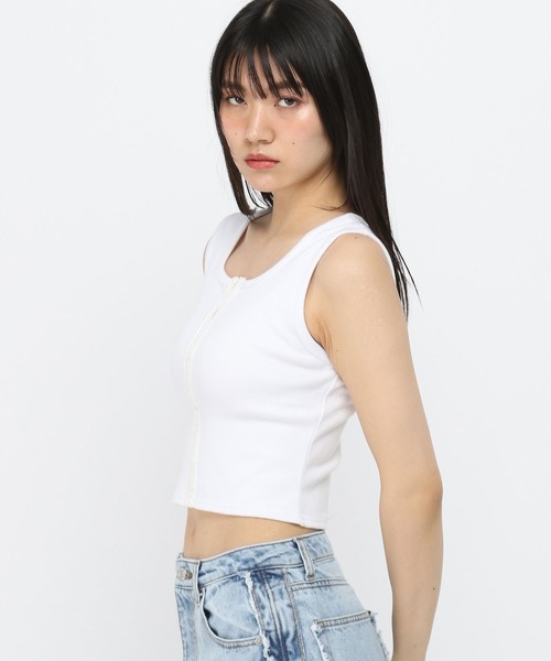 3.3 Field Trip (3.3フィールドトリップ)の「3.3 Field Trip/ファスナーデザインタンク(Tシャツ/カットソー・レディース・ホワイト/ブラック・FREE)」の19枚目の写真