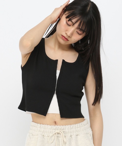 3.3 Field Trip (3.3フィールドトリップ)の「3.3 Field Trip/ファスナーデザインタンク(Tシャツ/カットソー・レディース・ホワイト/ブラック・FREE)」の12枚目の写真