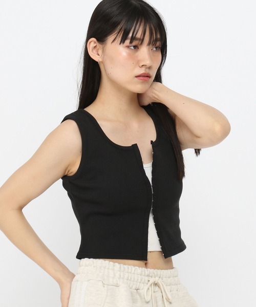 3.3 Field Trip (3.3フィールドトリップ)の「3.3 Field Trip/ファスナーデザインタンク(Tシャツ/カットソー・レディース・ホワイト/ブラック・FREE)」の13枚目の写真